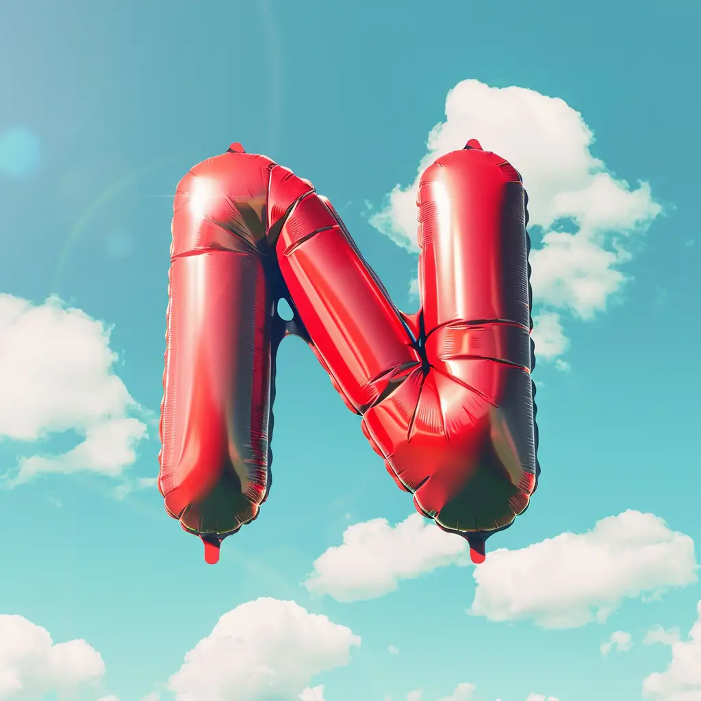 N letter red balloon 3D cloud sky