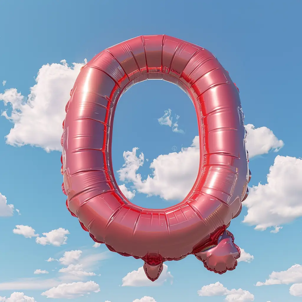 Q letter red balloon cloud 3D sky