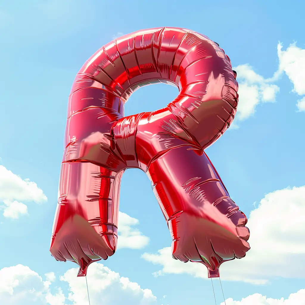 R letter red balloon cloud 3D sky