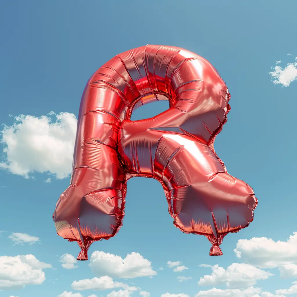 R letter red balloon cloud sky 3D