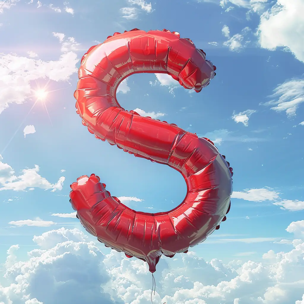 S letter red balloon cloud sky 3D