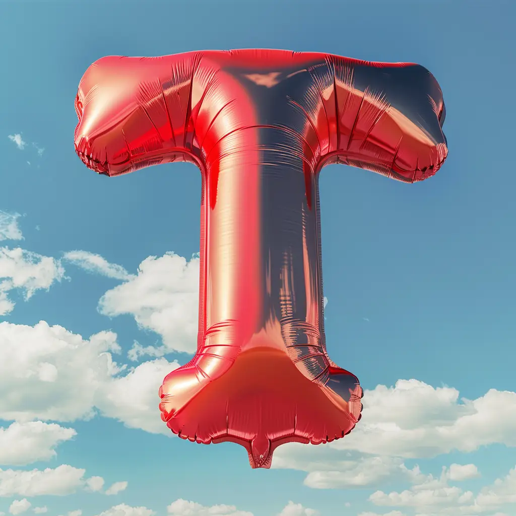 T letter red balloon 3D cloud sky