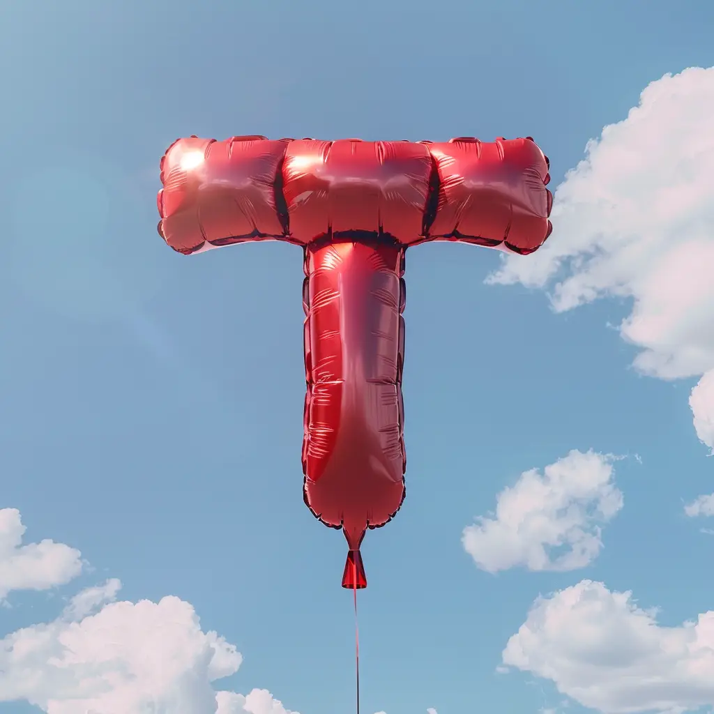 T letter red balloon cloud sky 3D