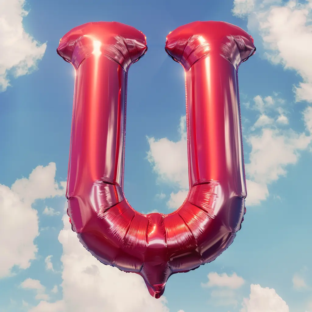 U letter red balloon 3D cloud sky