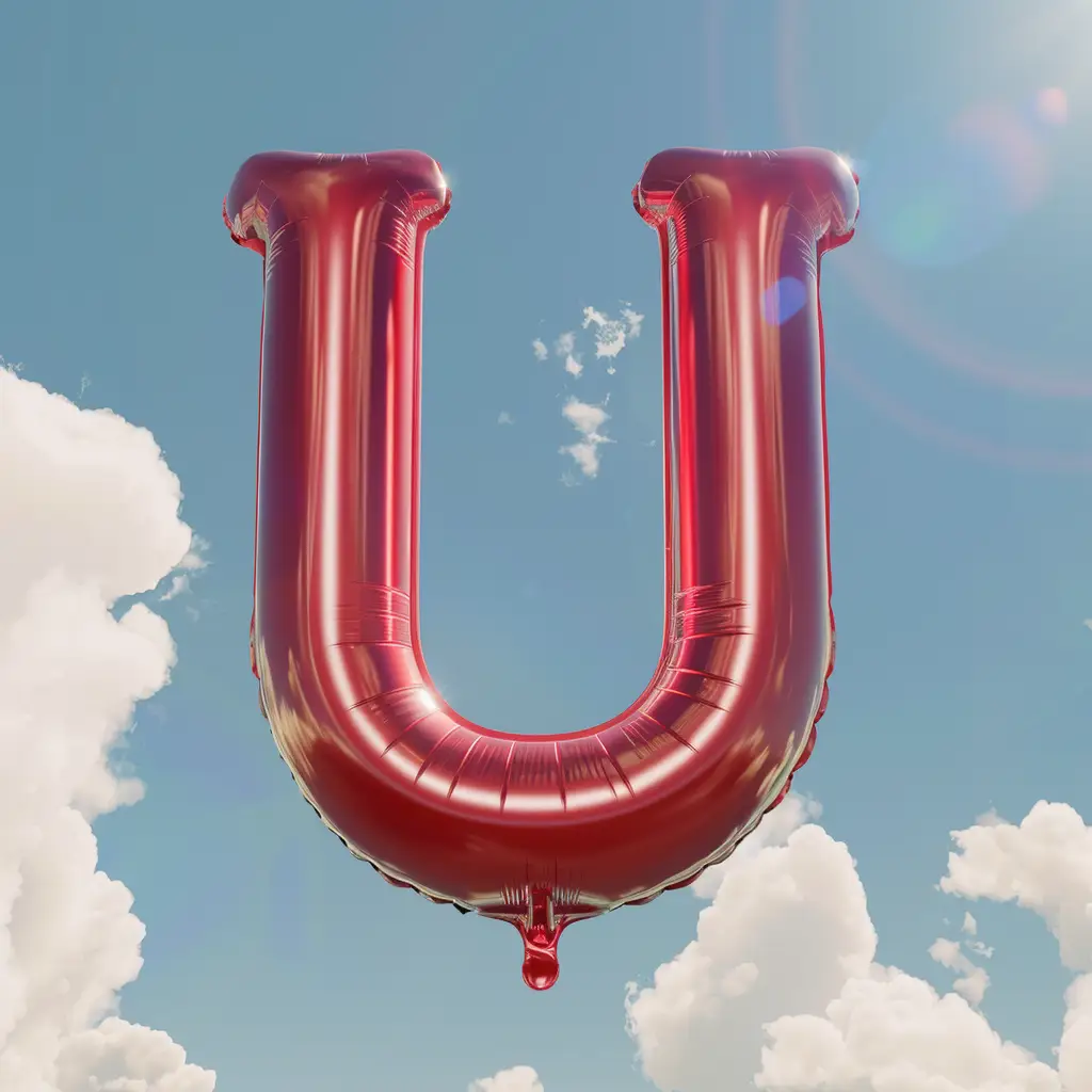 U letter red balloon cloud sky 3D