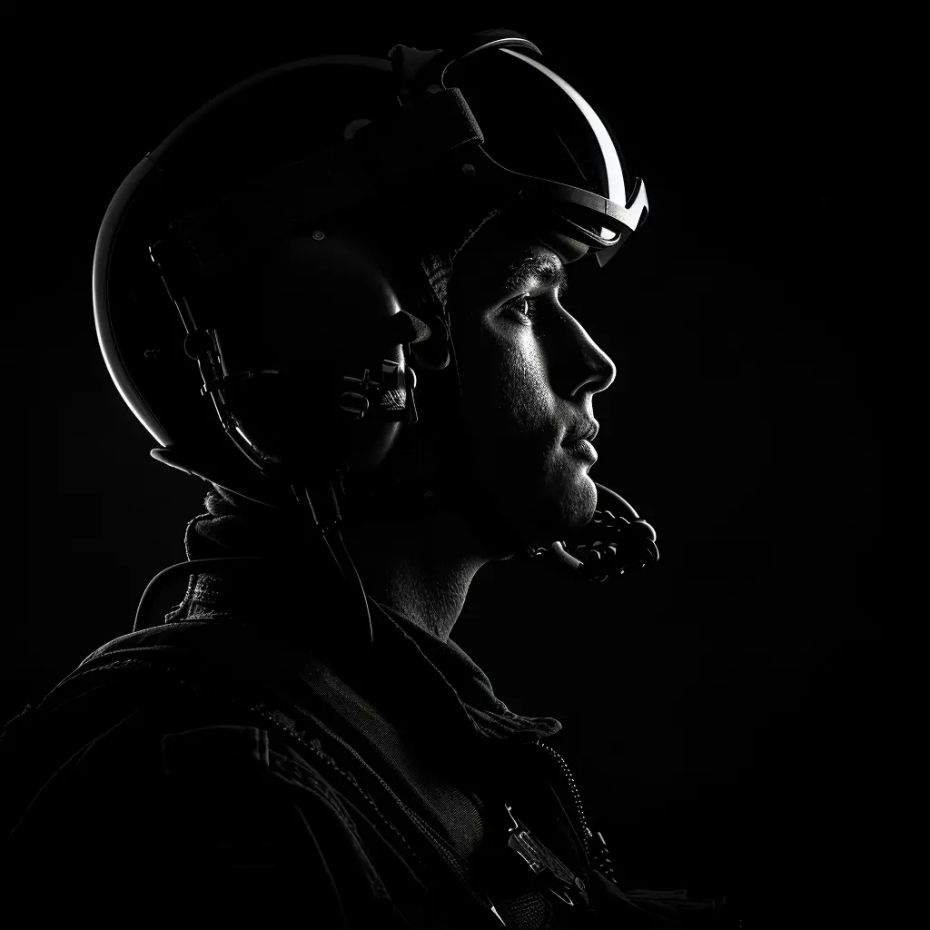 United States Air Force pilot black white light head face mysterious silhouette photography