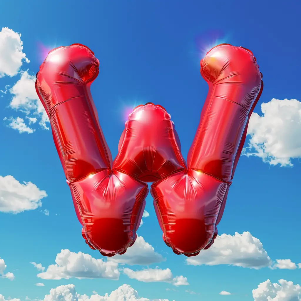 W letter red balloon cloud 3D sky