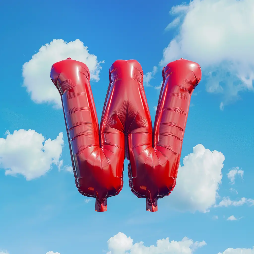 W letter red balloon cloud sky 3D