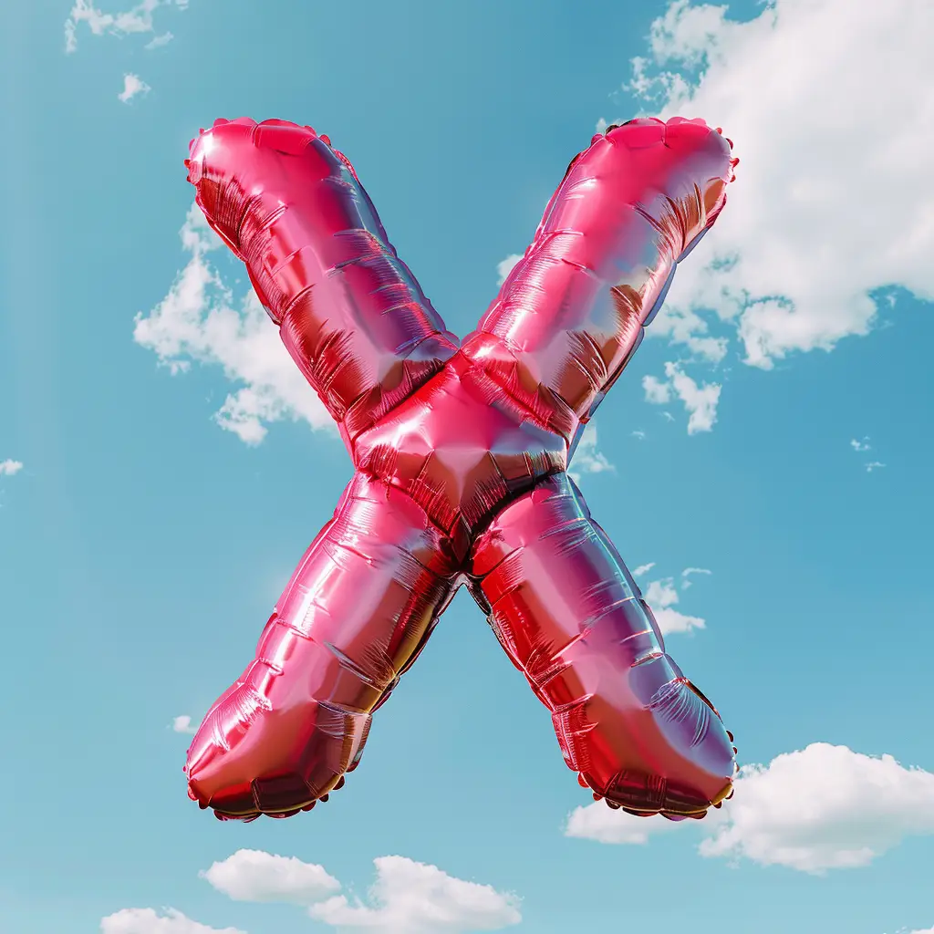 X letter red balloon cloud sky 3D