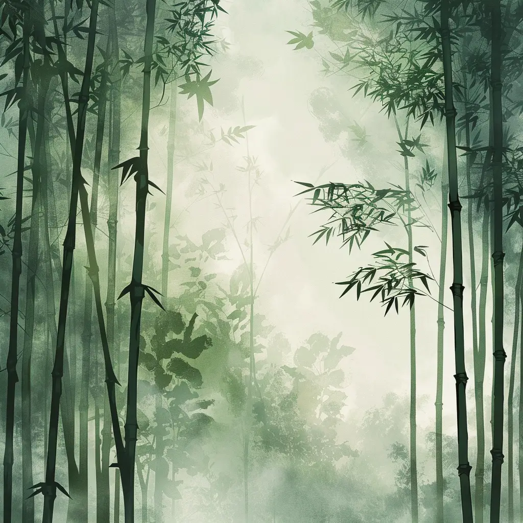 bamboo forest misty Chinese ink wash painting