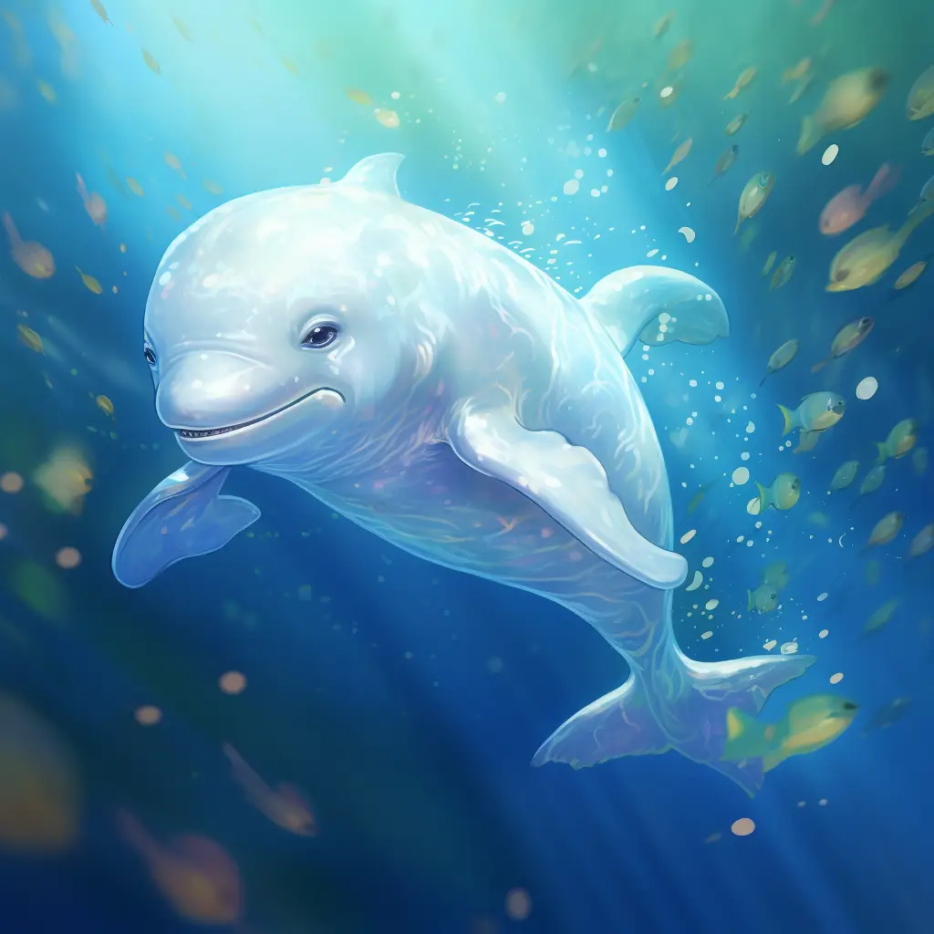 beluga swim swimming underwater water oil painting