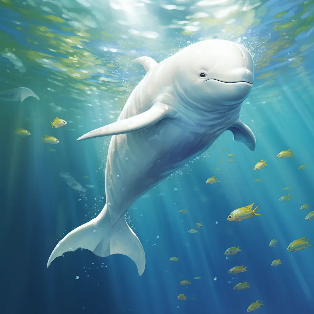 beluga swim sea swimming underwater water oil painting