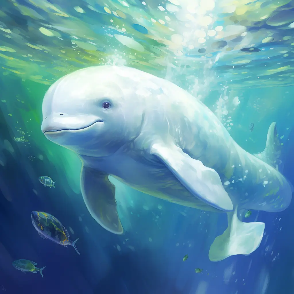 beluga swim sea swimming water underwater oil painting
