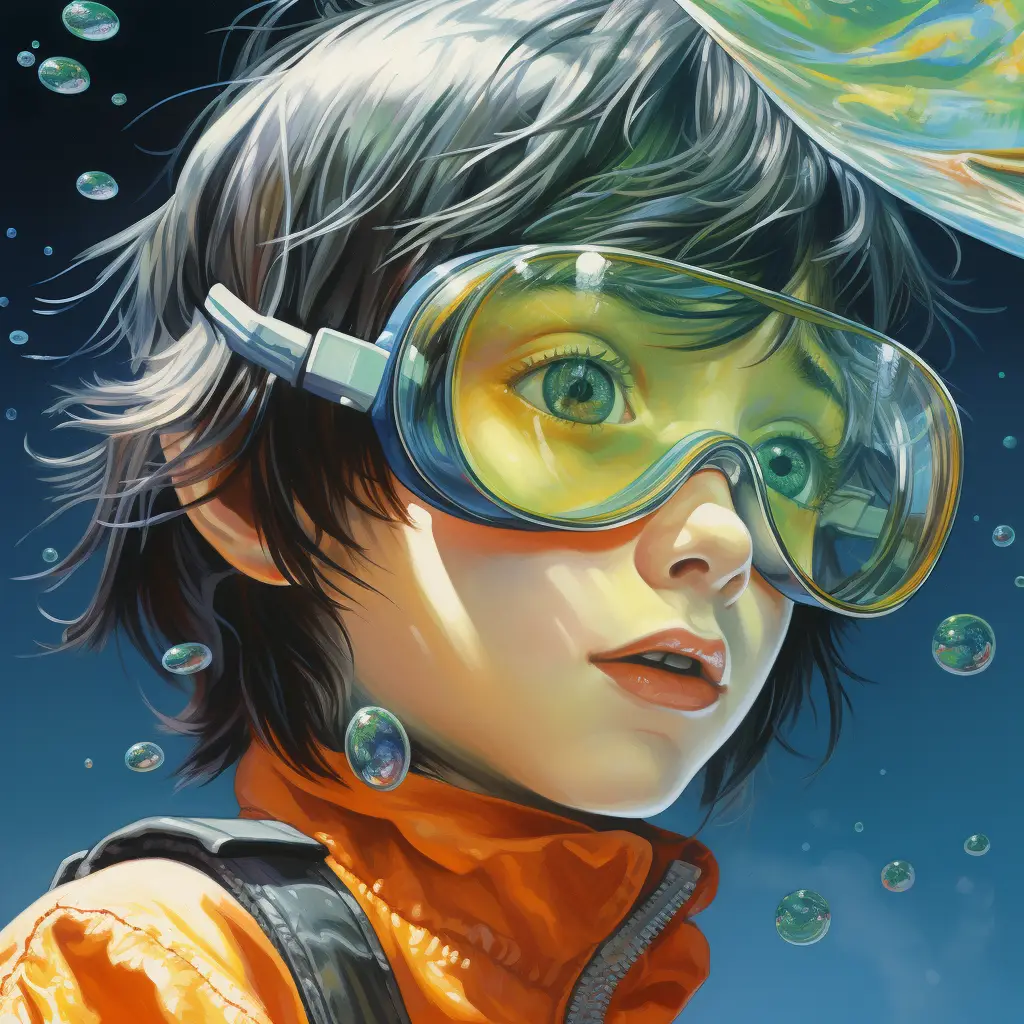 boy swim swimming glasses sea water goggles painting portrait
