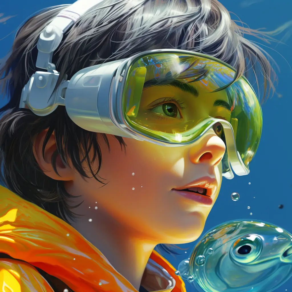 boy swim swimming glasses water sea goggles painting portrait