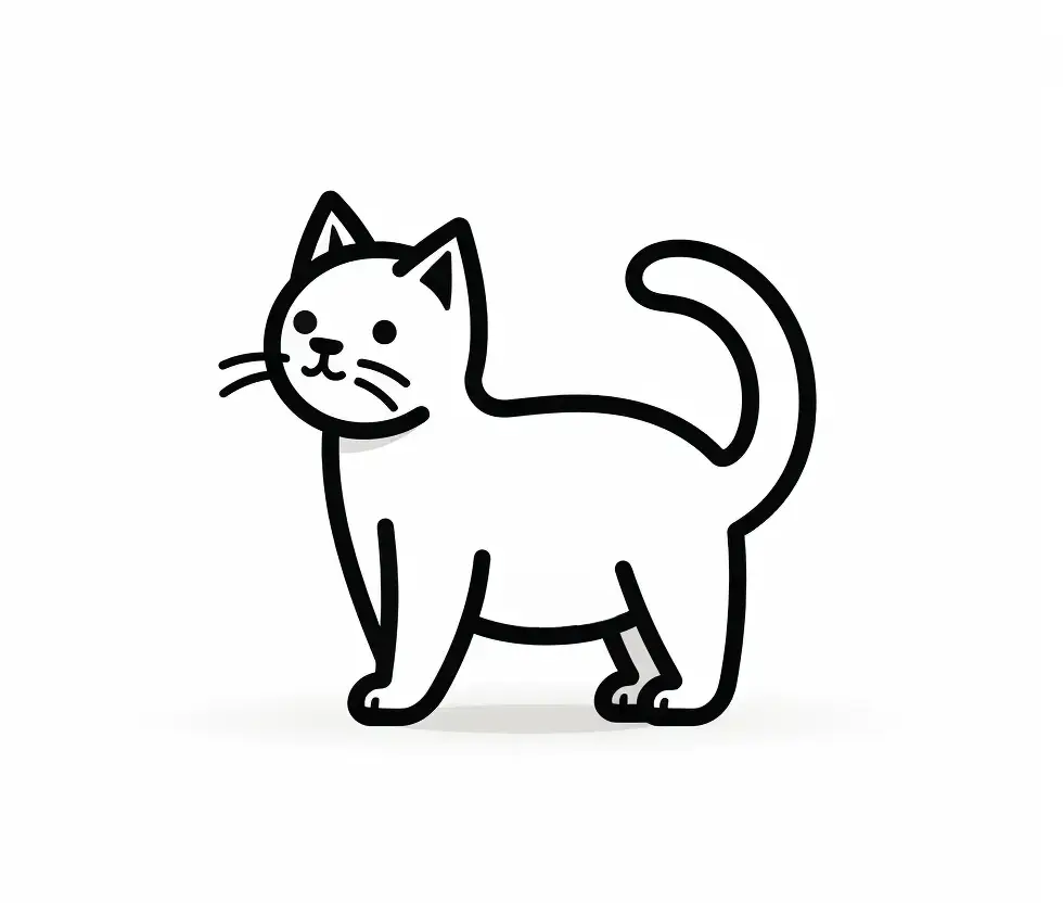cat white black side lateral thick line cartoon vector logo icon illustration