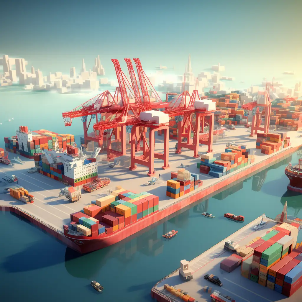 container wharf port scene sea 3D transportation harbour handling