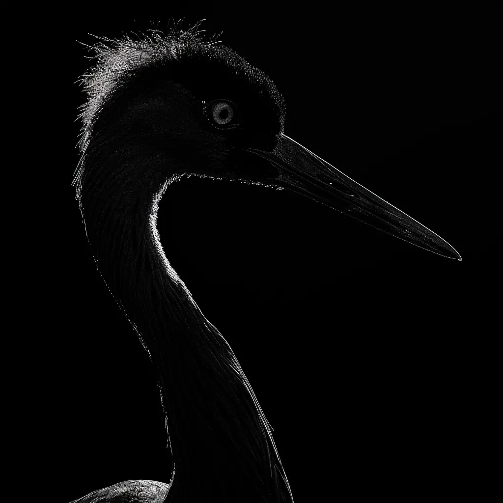 crane black white light face head silhouette mysterious photography