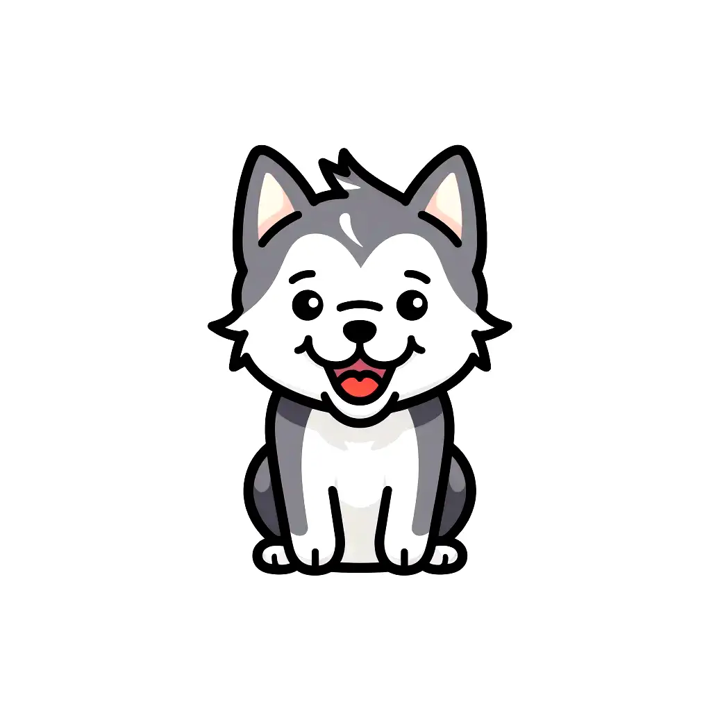 dog Siberian Husky thick line cartoon drawing vector logo icon