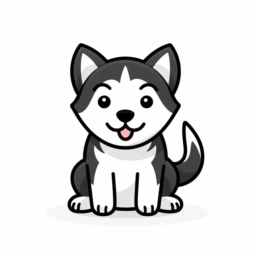 dog Siberian Husky thick line cartoon drawing vector logo