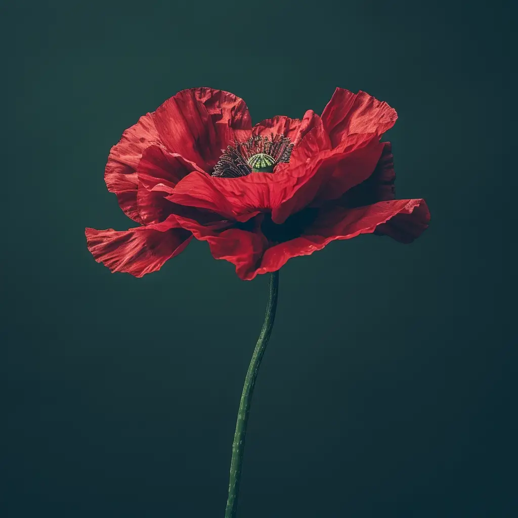 flower single bloom poppy red dark green photography