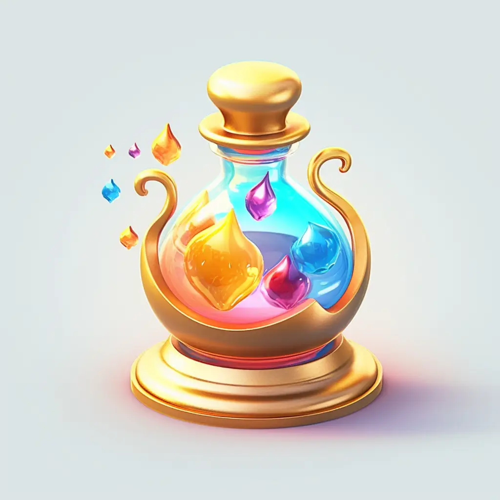 magic potion medicine bottle icon 3D material game UI golden art gold