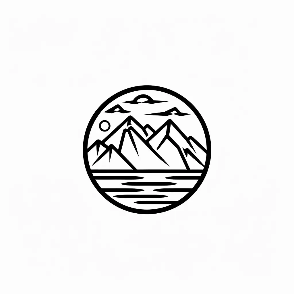 mountain river black and white line logo design