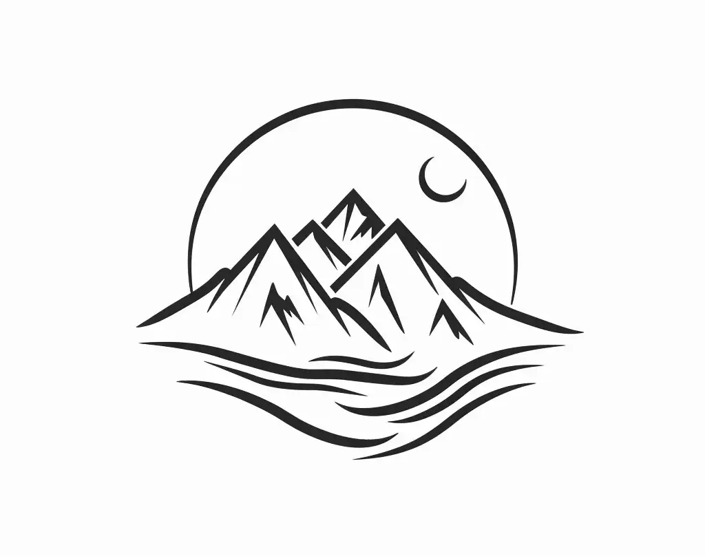mountain river black and white logo line design