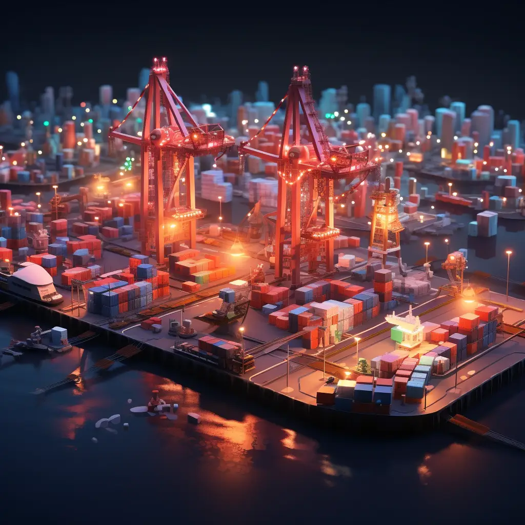 night container wharf port scene 3D sea transportation harbour handling