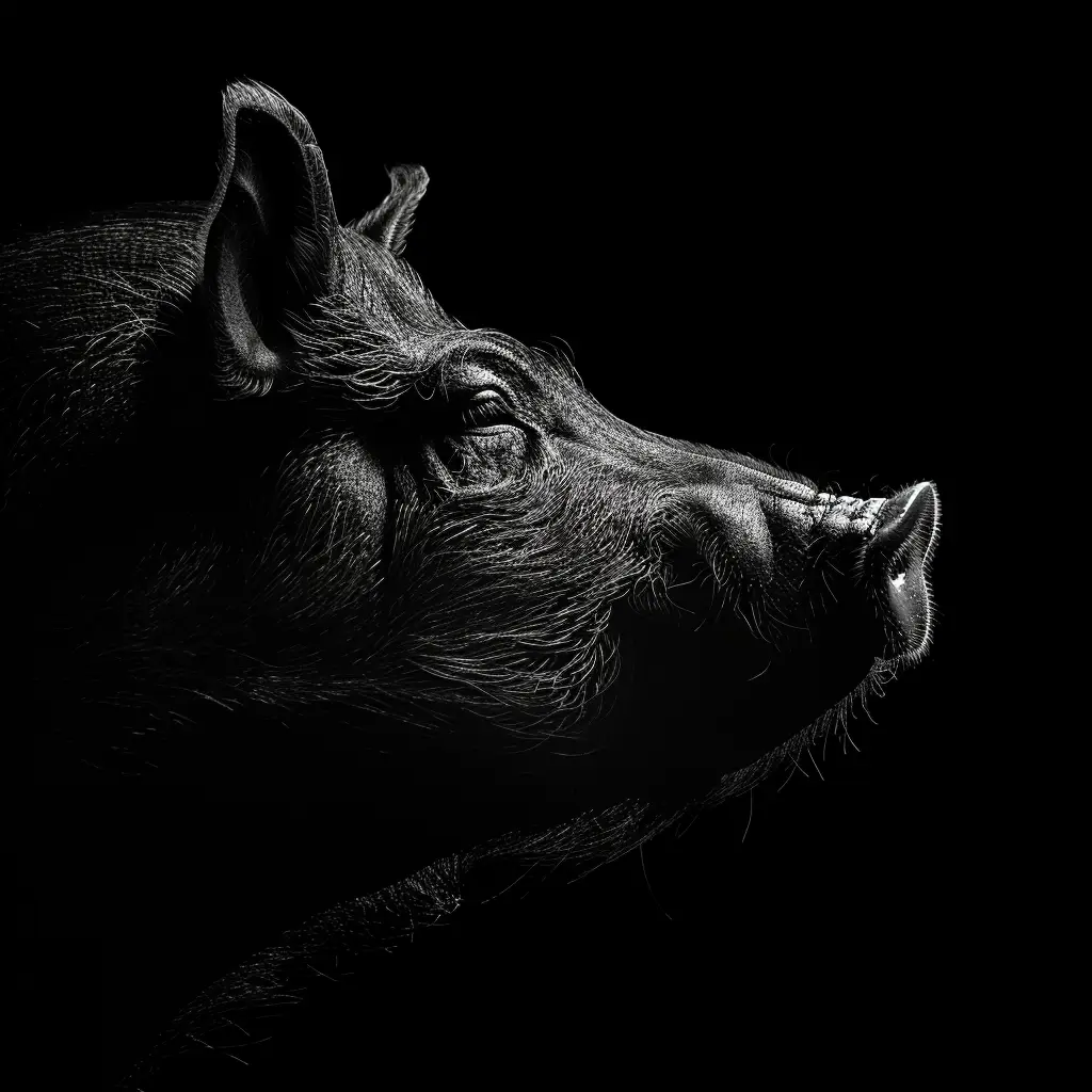 pig black white light head face mysterious silhouette photography