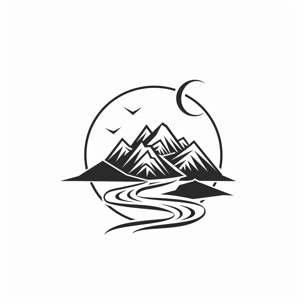 river mountain black and white logo line design