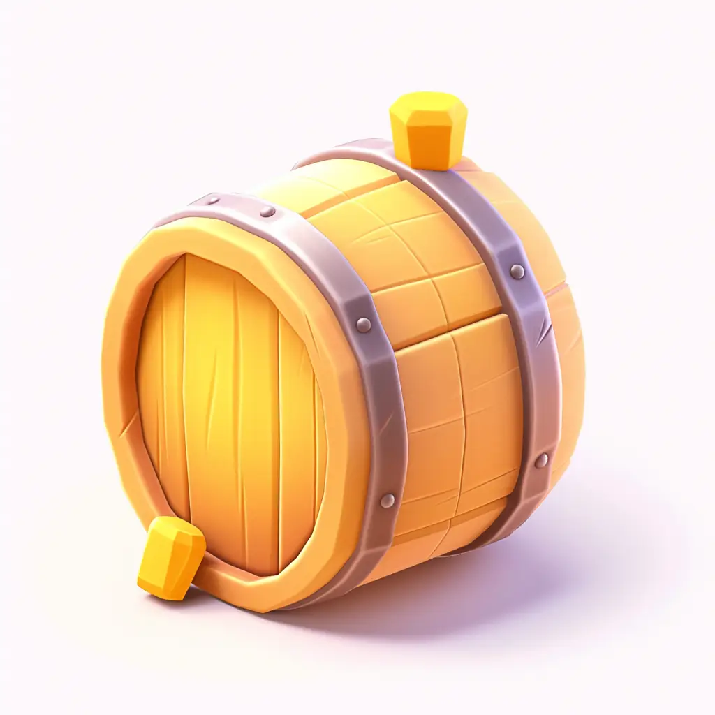 wooden vat barrel wine icon 3D game gold golden UI