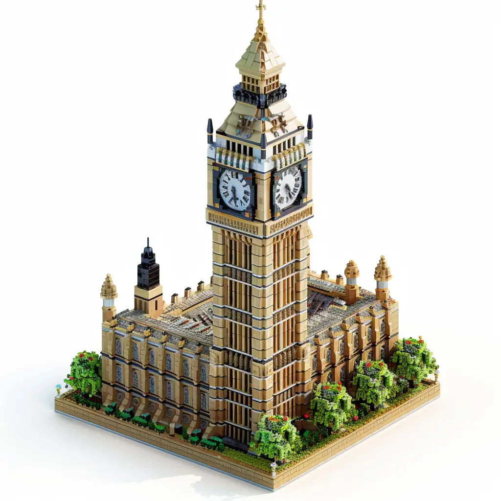 Big Ben London England assembled 3D lego scene model