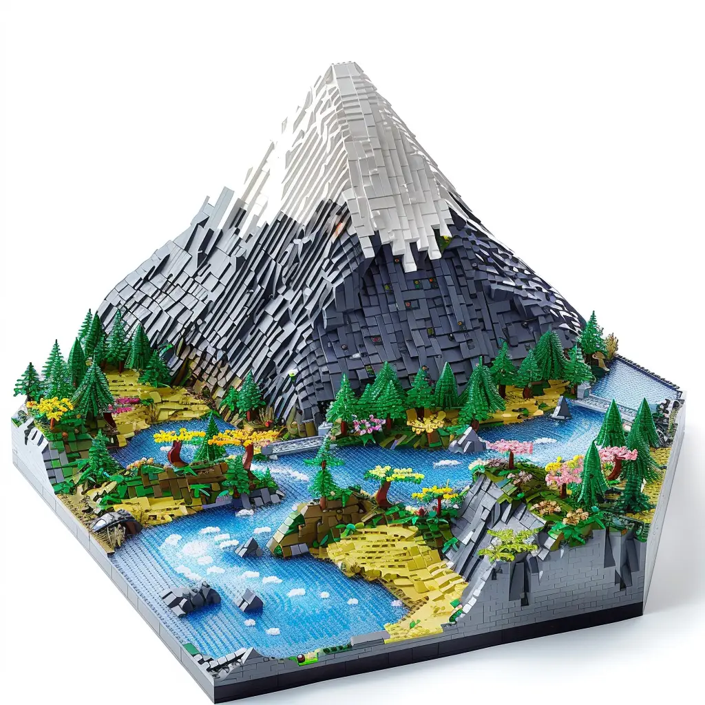 Japan Mount Fuji assembled 3D model lego scene
