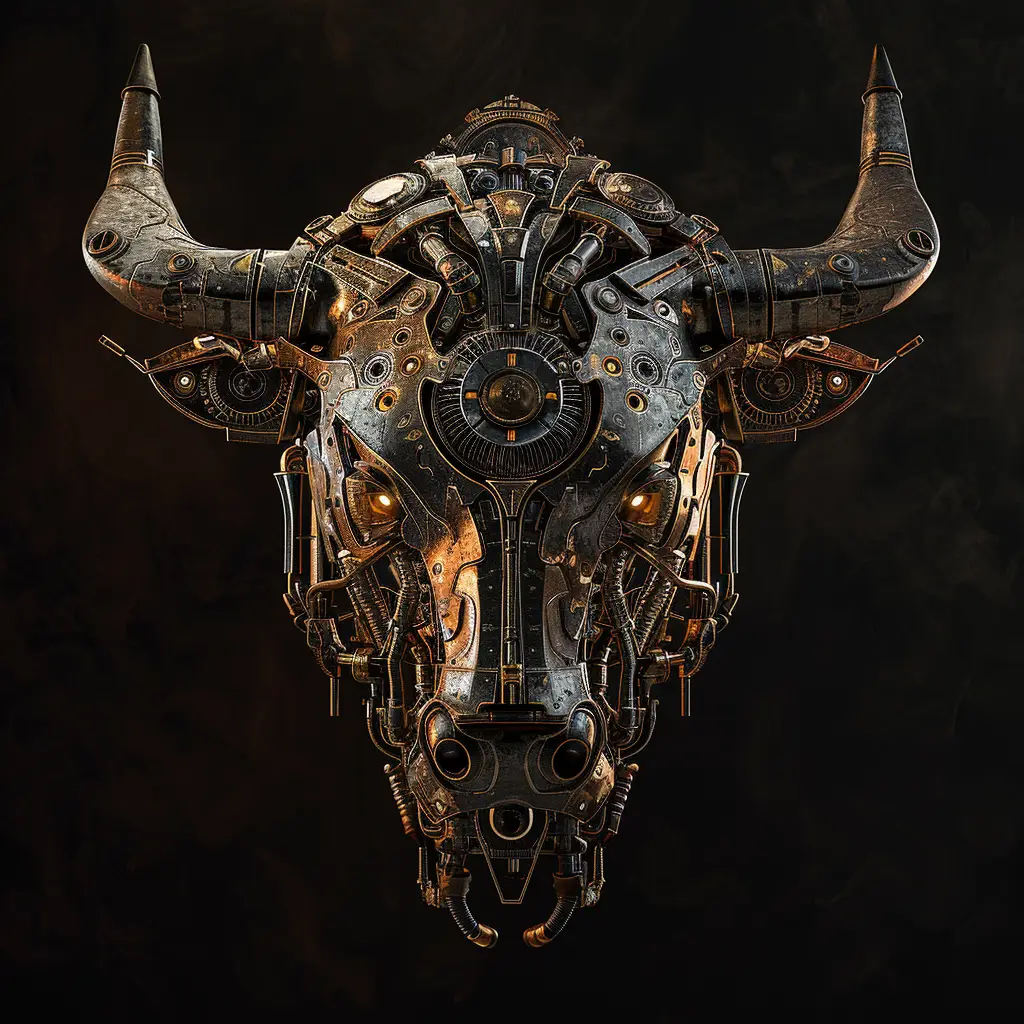 bull mechanical head 3D mecha robotic science fiction AI