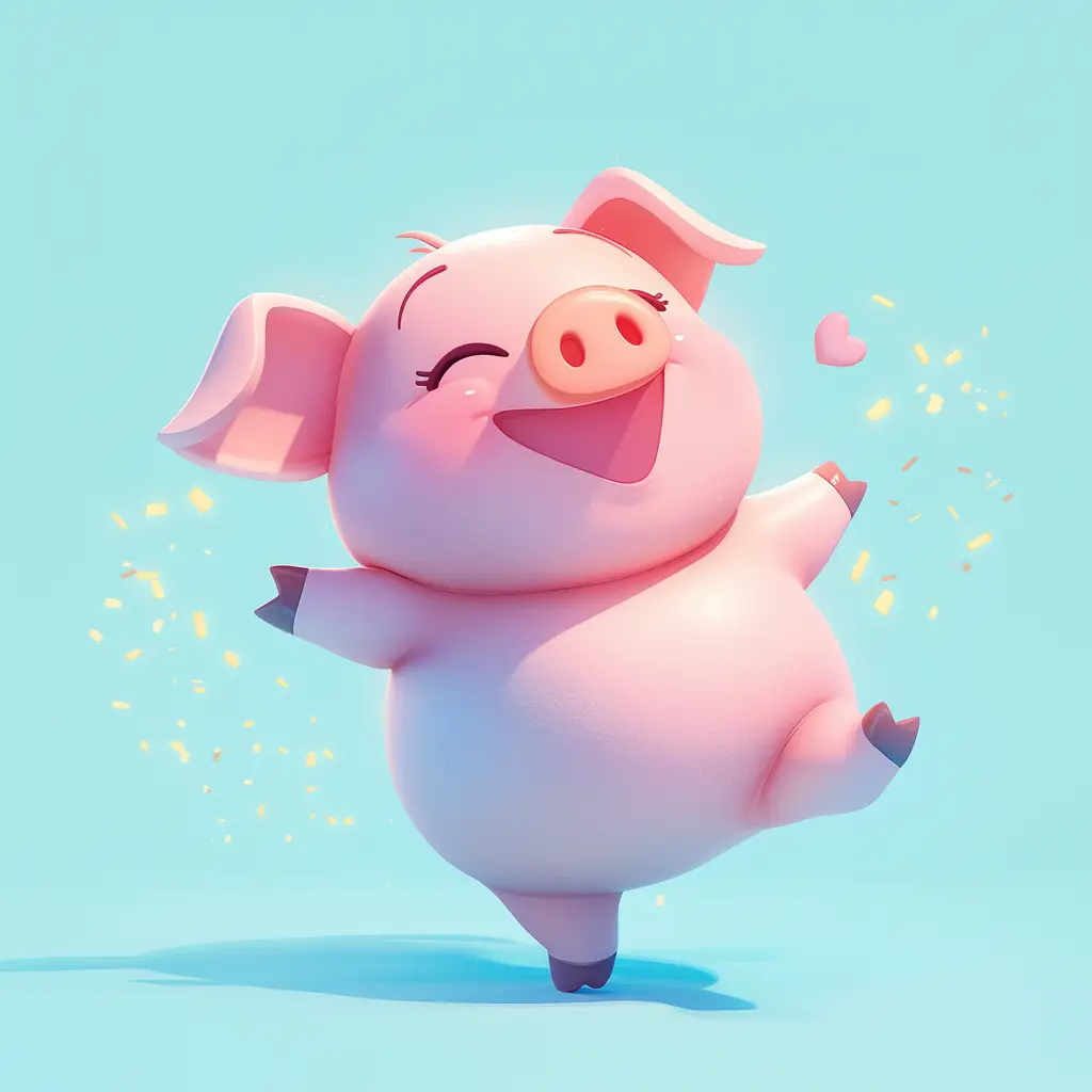 pig cute happy character 3D cartoon design