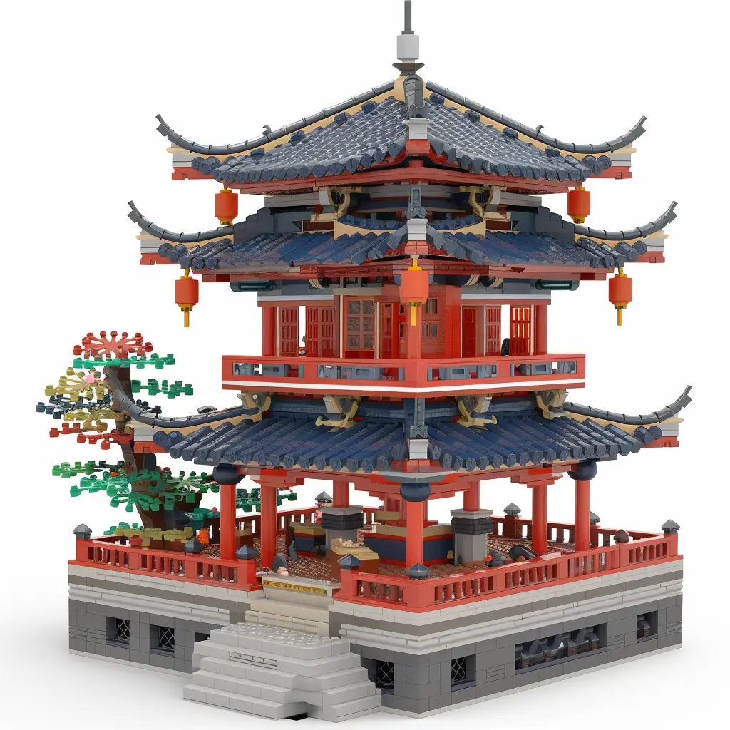 traditional Chinese pavilion China assembled 3D lego scene model