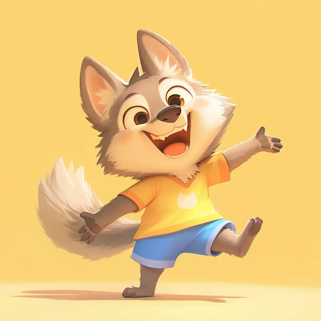 wolf cute happy 3D character design cartoon