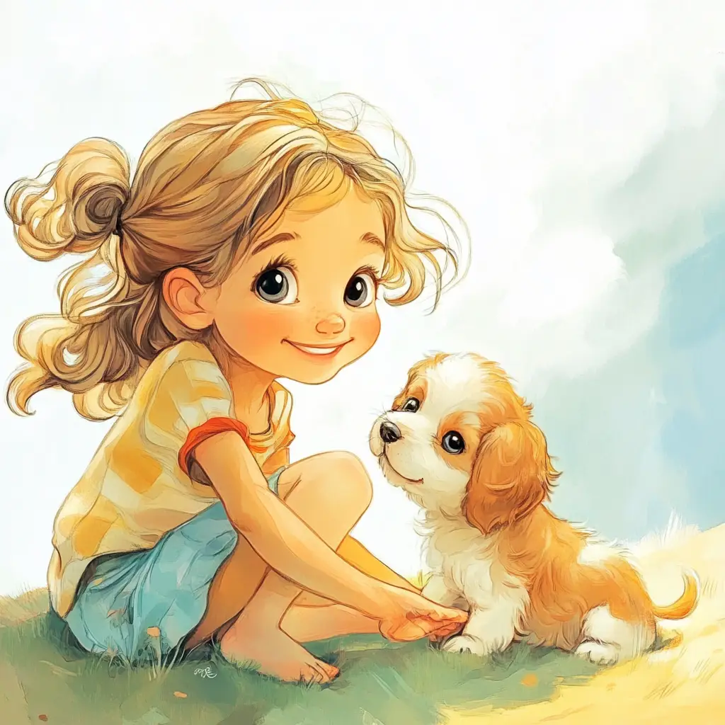 girl dog puppy kids children 3D lovely cute illustration cartoon drawing