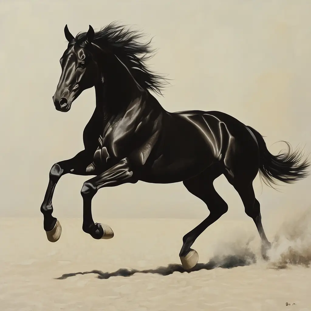 black horse running sketch detail oil painting photography