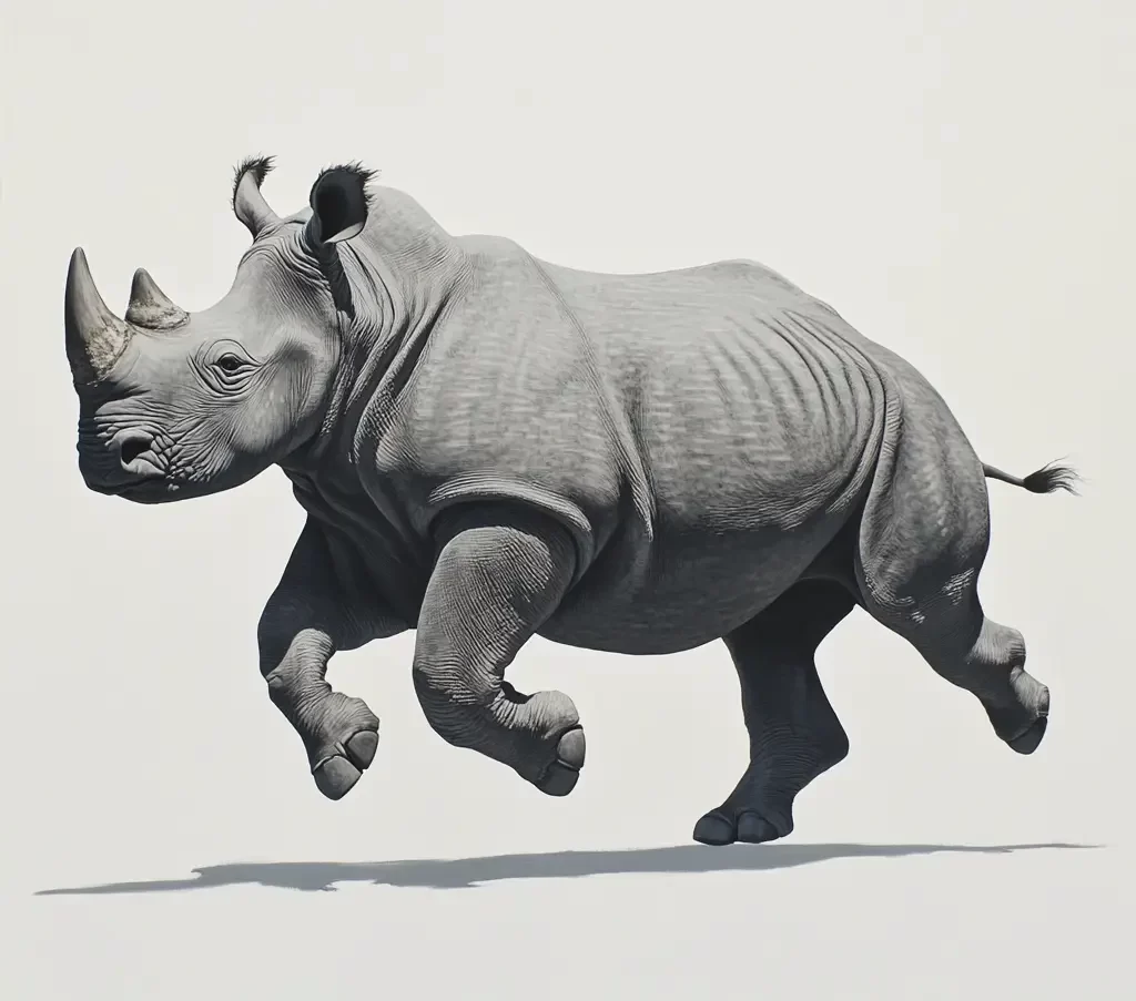 rhinoceros running sketch detail oil painting photography