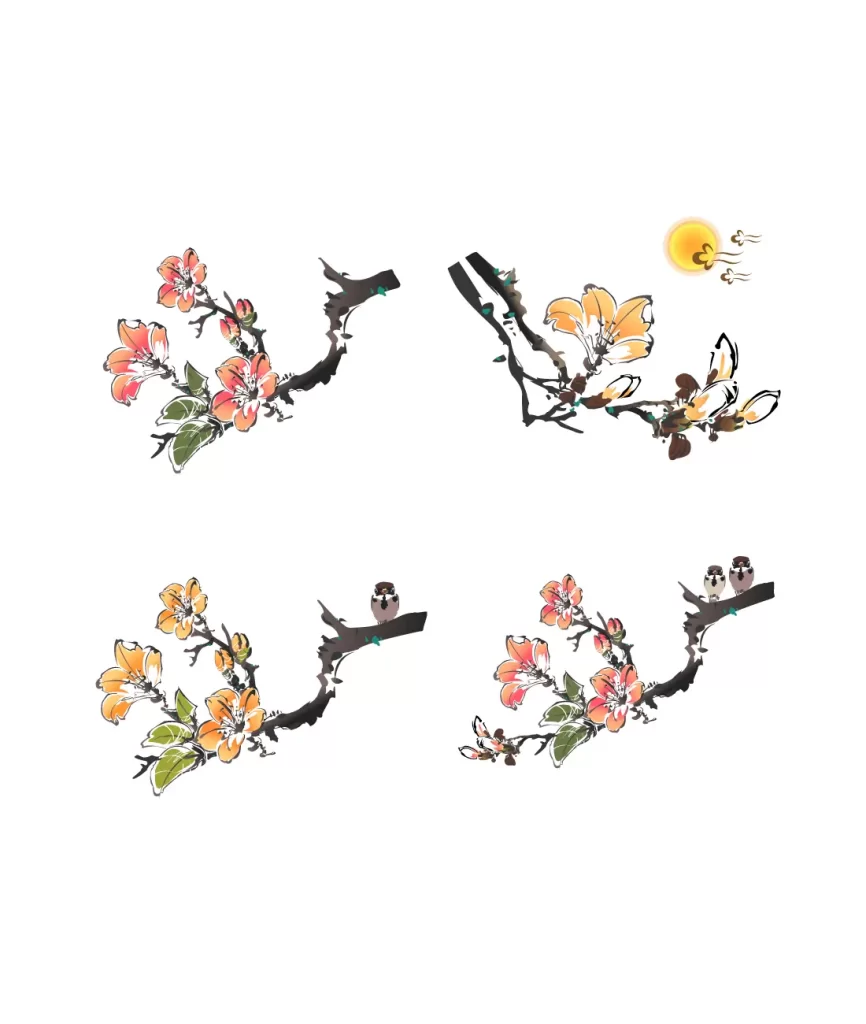 ink painting flower Chinese watercolor vector illustration