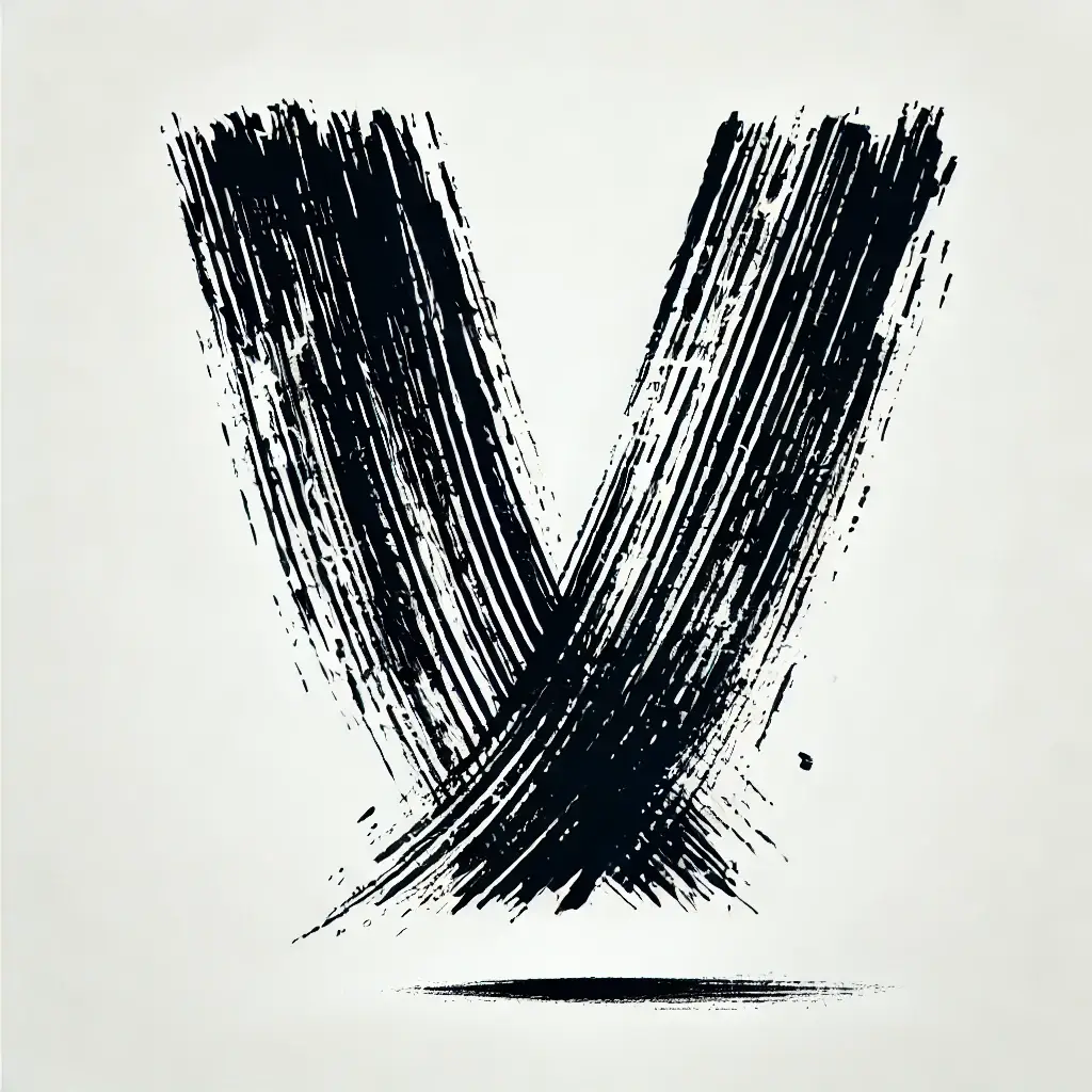 letter V Chinese brush stroke black ink hand drawing vector