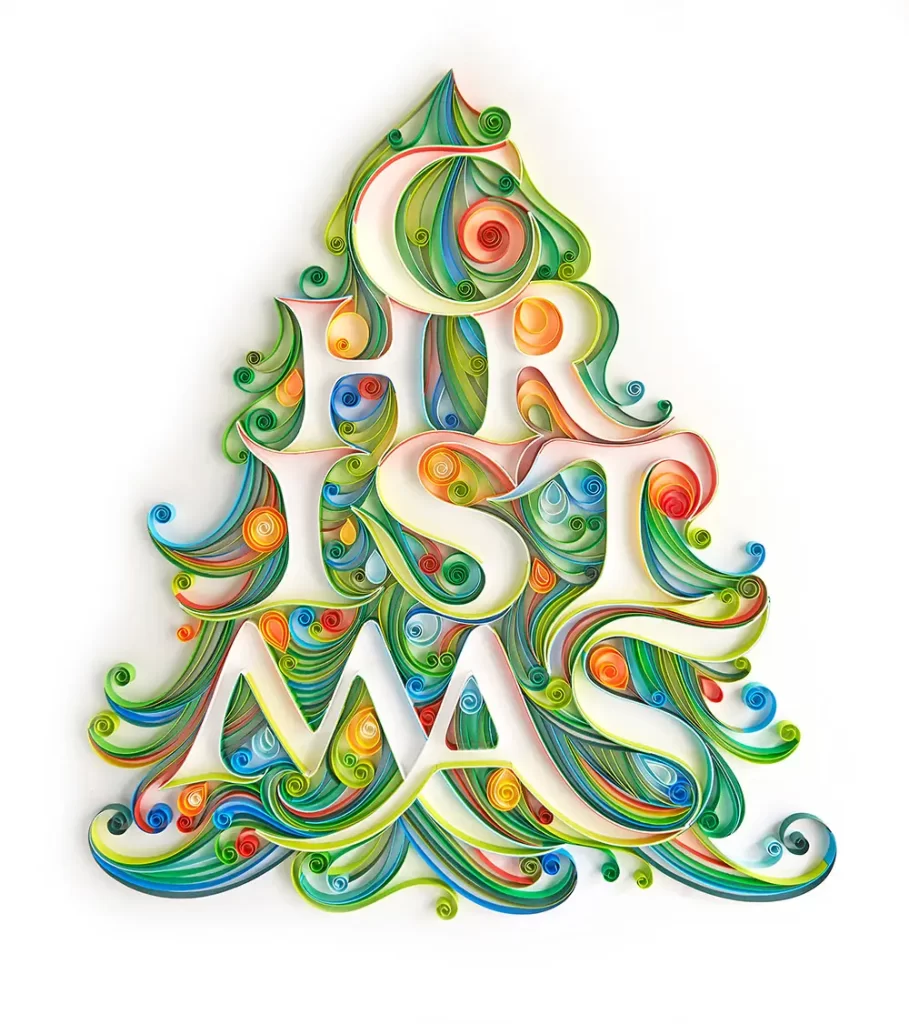 typography Christmas paper art tree