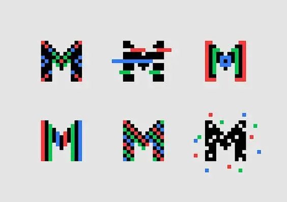typography letter M pixel