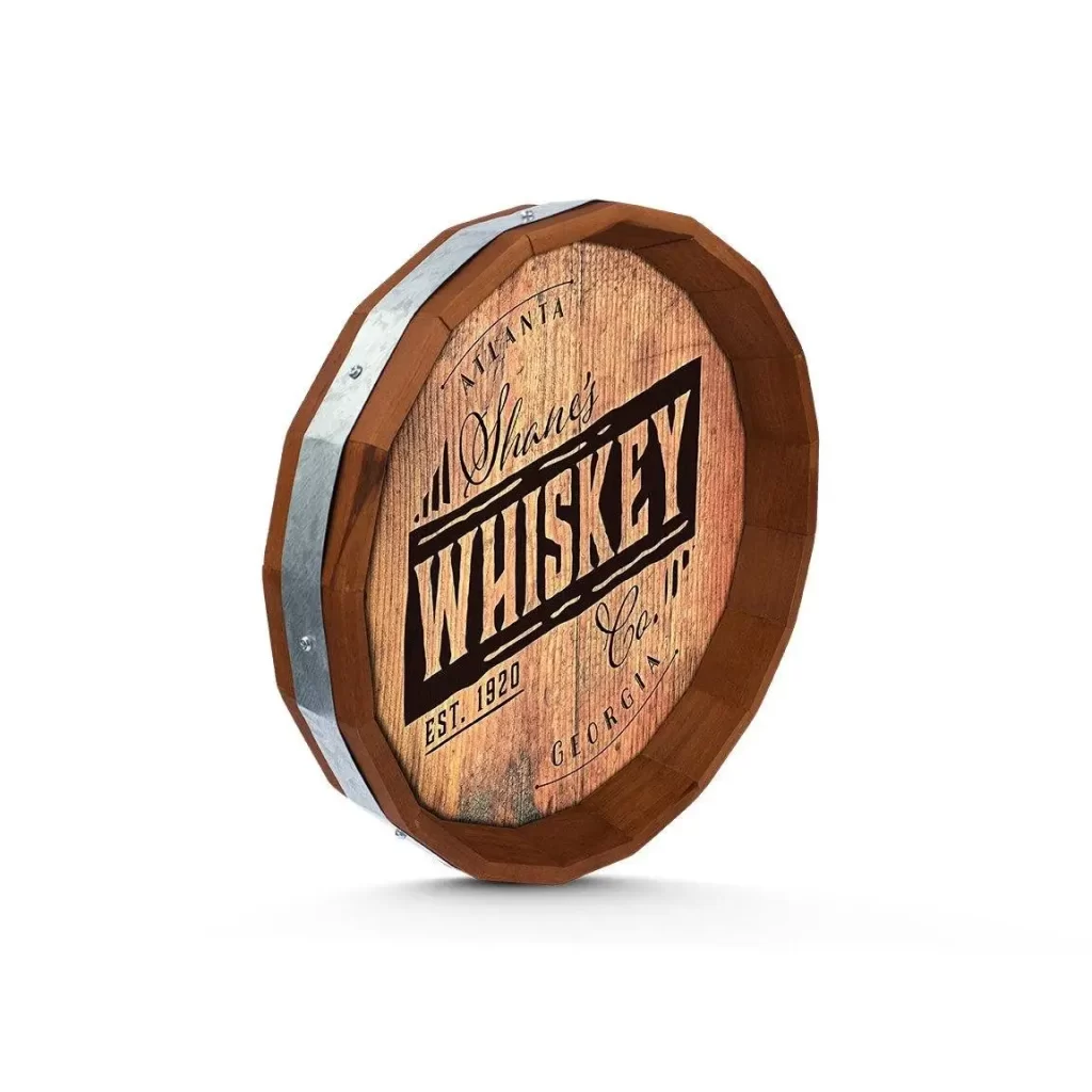 Whiskey Whisky branded barrel top wood