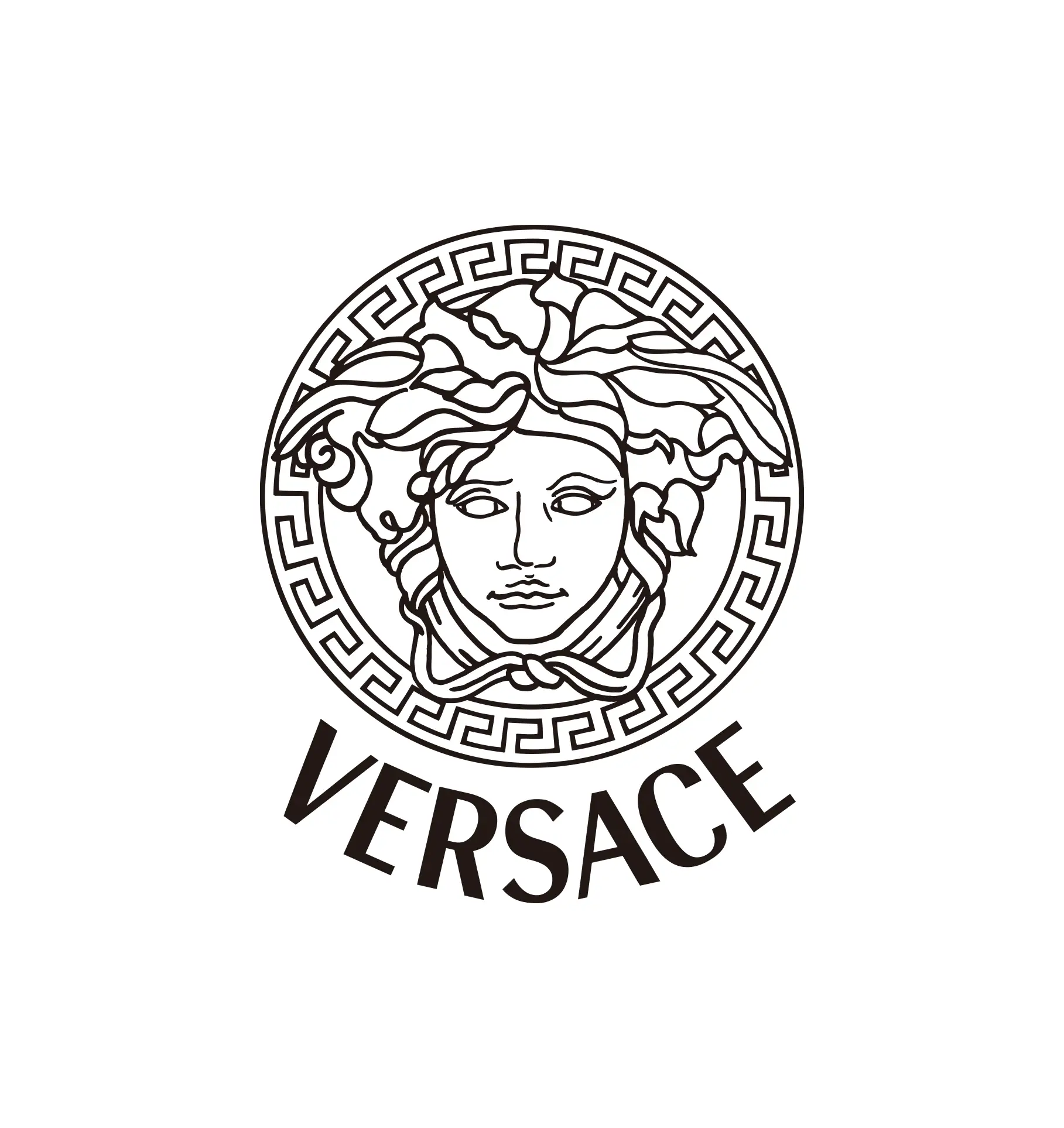 Versace Medusa head emblem with Greek key border vector logo