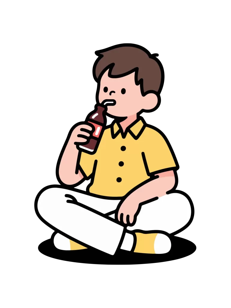 cartoon boy drink vector illustration sit