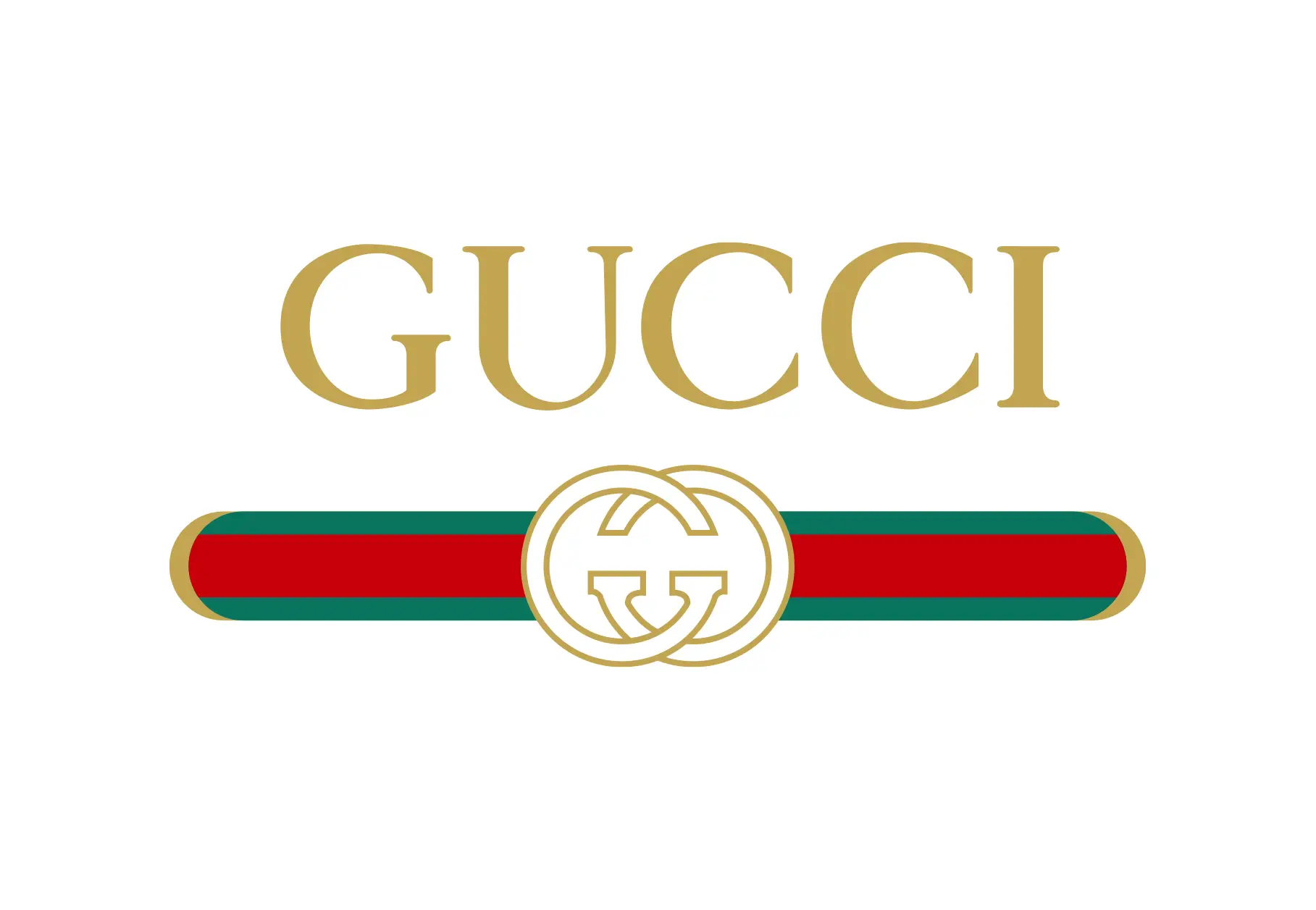 Gucci logo with interlocking GG emblem and green red green stripe