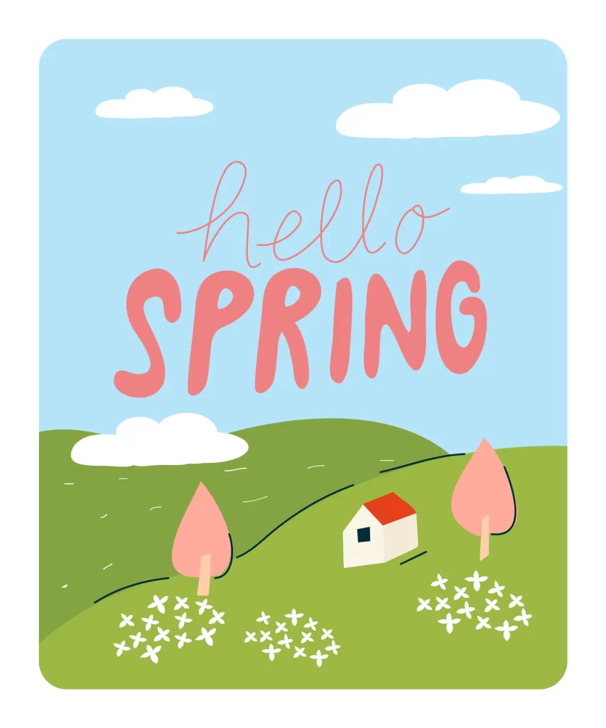 hello spring house landscape vector illustration